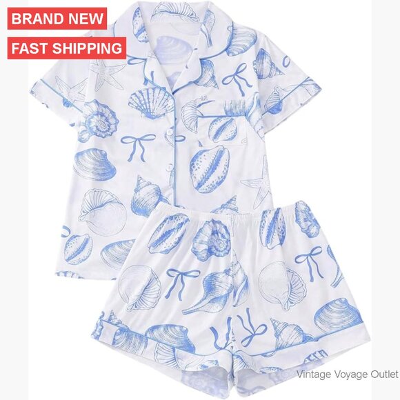 Other - Women's Short Sleeve Button Shirt and Elastic Waist Shorts Pajama Set